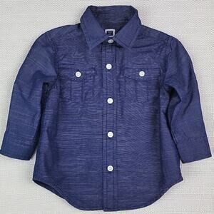 Janie and Jack Blue Chambray Micro Stripes Button-Up Shirt‎ 6-12 Months